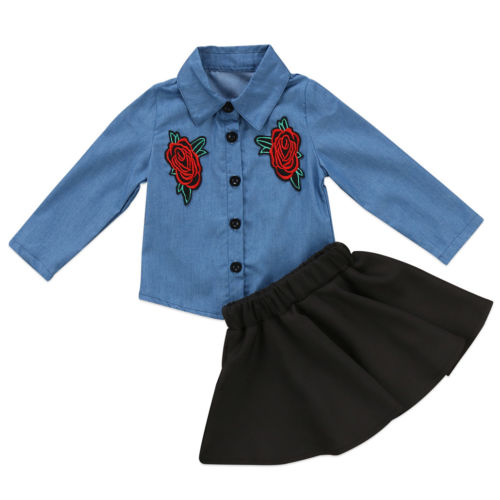 UK Toddler Kid Baby Girl Floral Button Blouse Shirt Skirts Outfit Set Clothes