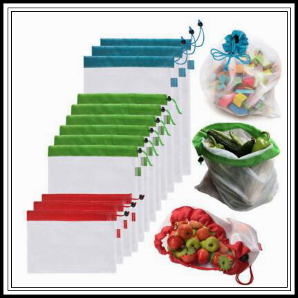 5pcs/set Reusable Produce Bags Black Rope Mesh Bags Fruit Vegetable Toys Mesh Storage Bags Washable Eco Friendly Pouch CCA10047 10set