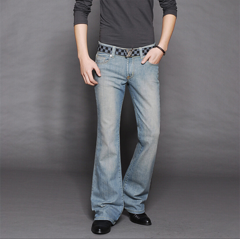 

High Quality New arrival 2014 men's male elastic slim denim boot cut trousers 27-36 MB16202, Sky blue