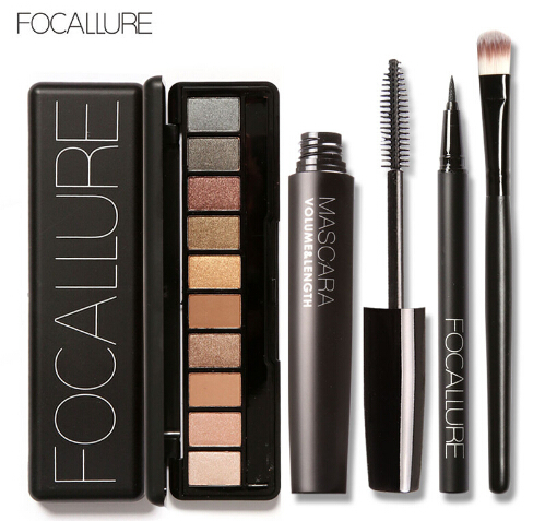 

New arrival 4Pcs Pro Makeup Set 10 Colors Warm Nude Colors Eyeshadow Black Mascara Eyeliner with 1Pcs Shadow Brush Kit