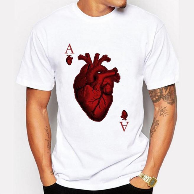 

New men's poker heart printing t-shirt Harajuku men's T-shirt foreign trade Europe and the United States short-sleeved round neck T-shirt me, White;black