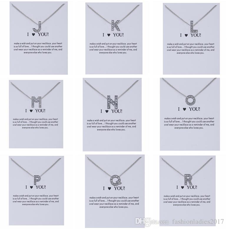 2017 New Dogeared Necklace With card High quality 26 English letter i love you Noble and Delicate Silver Choker Valentine Day Christmas Gift