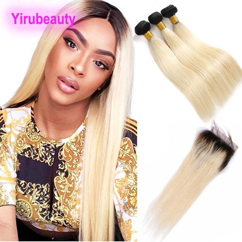 

Malaysian 10A Mink Human Hair 1B/613 Straight Virgin Hair With 4X4 Lace Closure 4pieces/lot Straight 10-28inch, 1b/613#