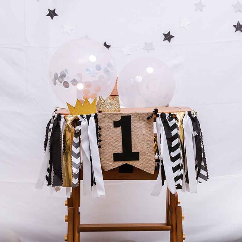 2020 Black Gold One Banner First 1st Birthday Boy Girl Decorations