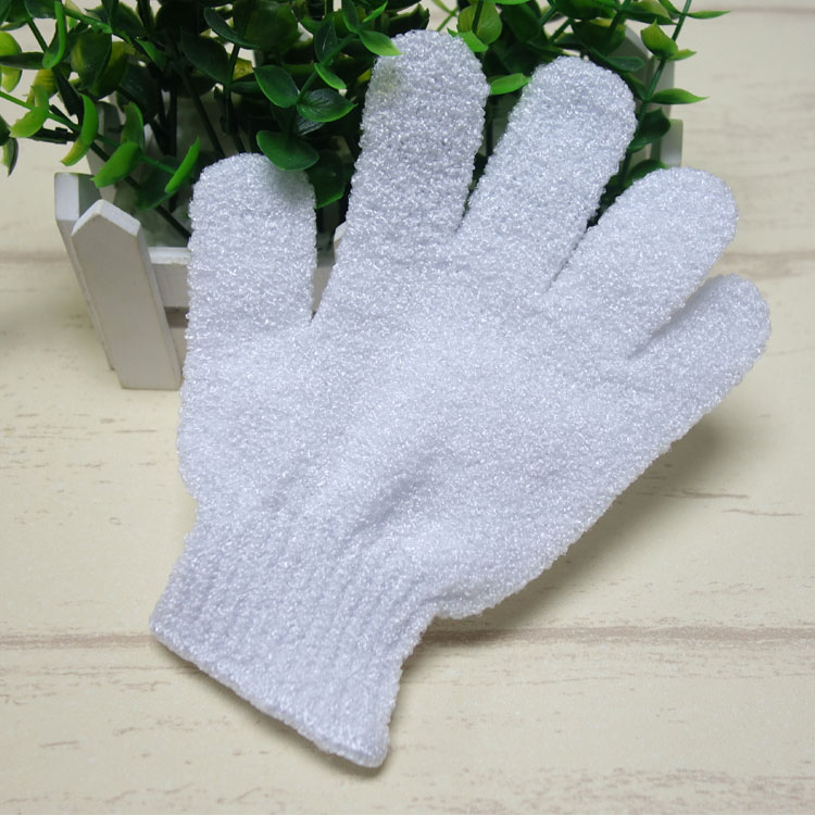 

Color white Exfoliating 100% Nylon Bath Glove Five fingers Bath Gloves