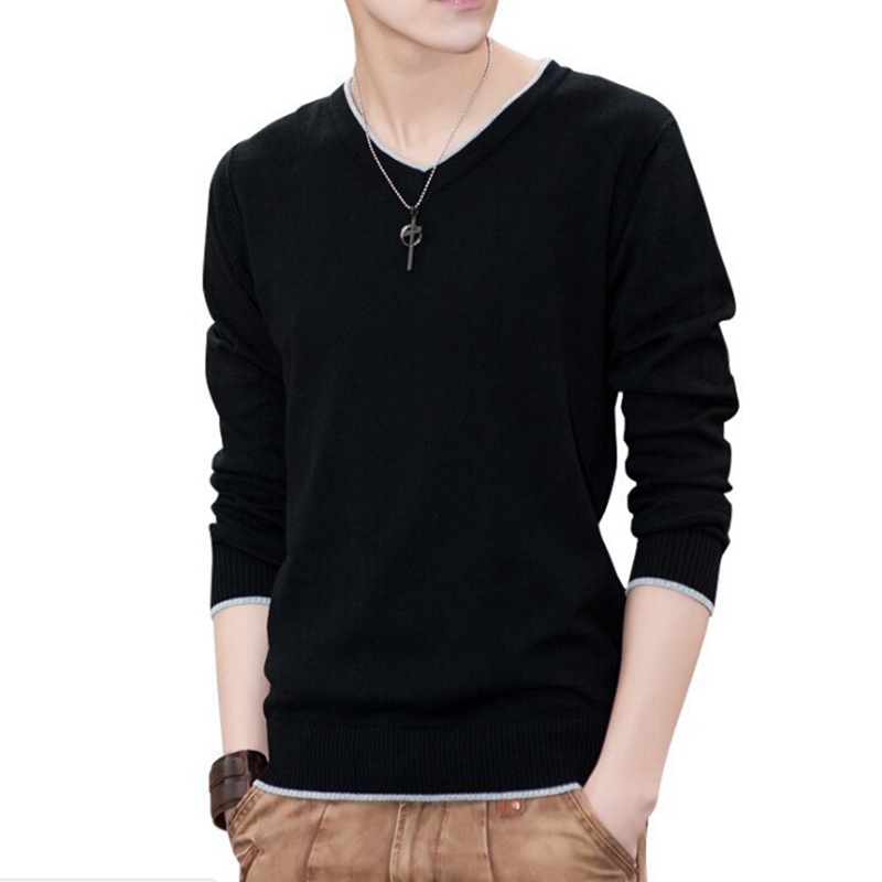 

Zollrfea Hot Men Casual Sweater Men Fashion New V-Neck Patchwork Quality Knitted Male Sweaters Plus Size XXXL AD00155, Ad00155-3