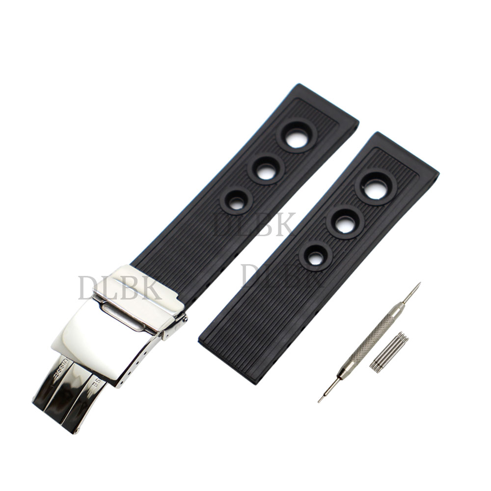

22mm 24mm Black Hole Section Sport Bracelet Waterproof Diving Silicone Rubber Watch Band Strap Stainless Steel Buckle for Breitling +Tools