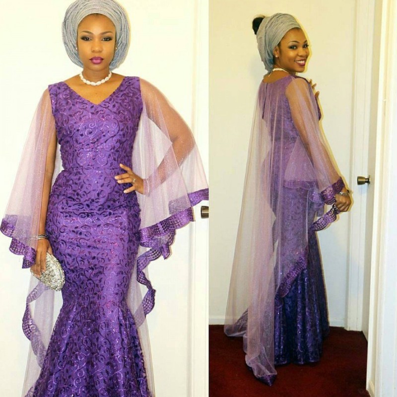 

Latest Aso-Ebi Style Prom Dress With Wrap Purple V-Neck Sleeveless Lace Mermaid Party Dress Glamorous South African Mermaid Prom Dresses, Orange