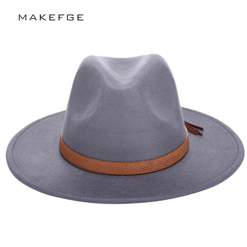 

Autumn Winter Sun Hat Women Men Fedora Hat Classical Wide Brim Felt Floppy Cloche Cap Chapeau Imitation Wool Cap, Please choose color