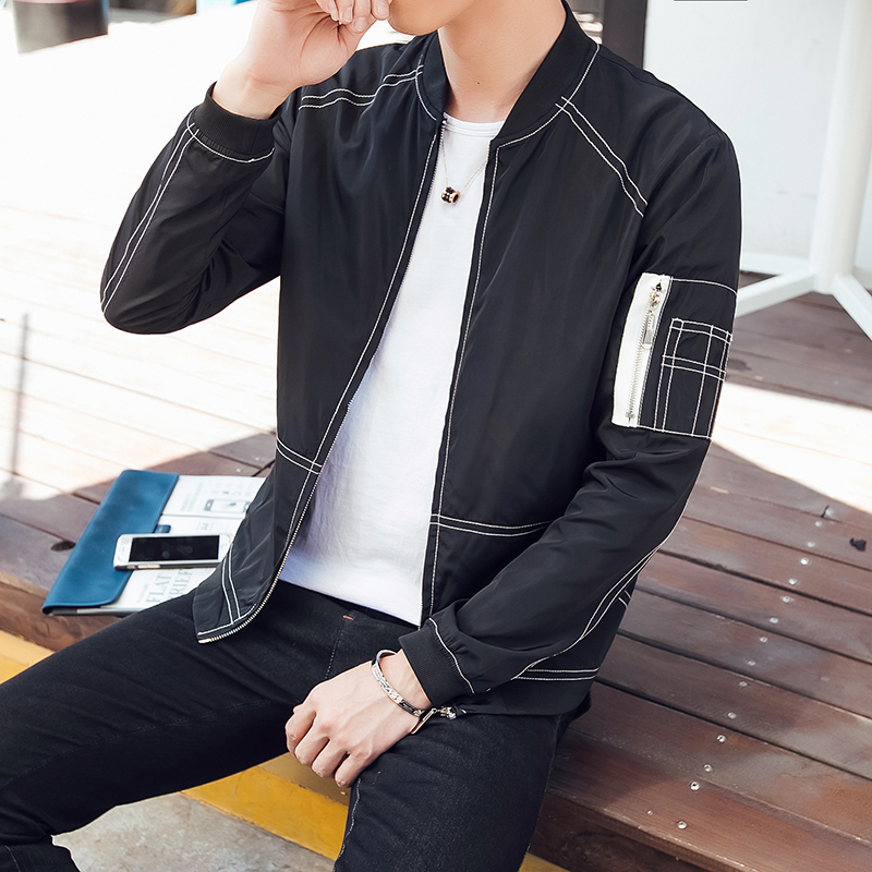 

2019 Autumn Men's Bomber Jackets Casual Male Outwear Windbreaker Stand Collar Jacket Mens Baseball Slim Coats 5XL, Black