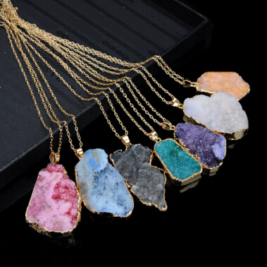

Unground Irregular Natural Stone pendant necklace Crystal Quartz Drusy pendants for women diy jewelry statement jewelry