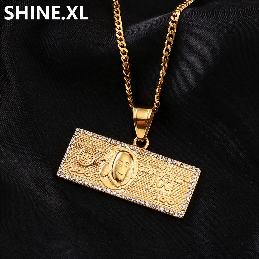 

Hip Hop Street Style Gold Chain Men's One Million Dollar Bill Banknote Pendant Rich Money CZ Jewelry