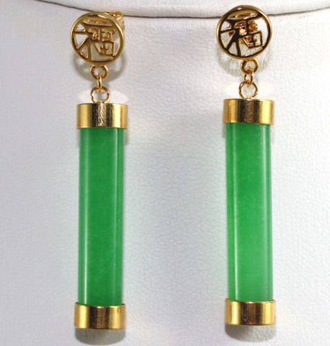 

Vintage Women Green Jade Earrings Dangle 18K Gold Plated Studs Party Jewelry New&lt;&lt;&lt;free shipping, White