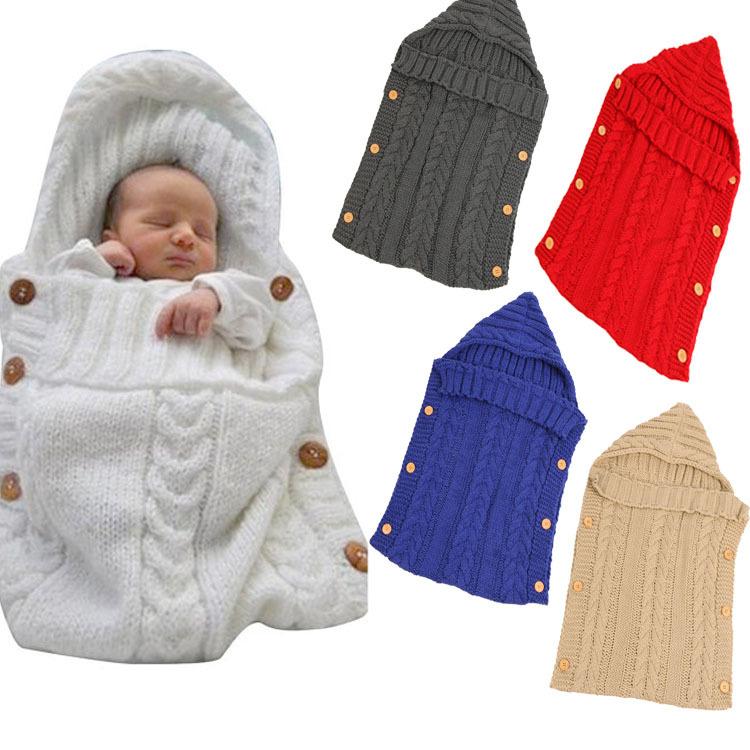 Nouveau-né Bébé Bébé Sac de Couchage Tricot Crochet Hiver Poussette À Capuchon Swaddle Couverture Doux Solide Wrap Tricoté Sack Literie