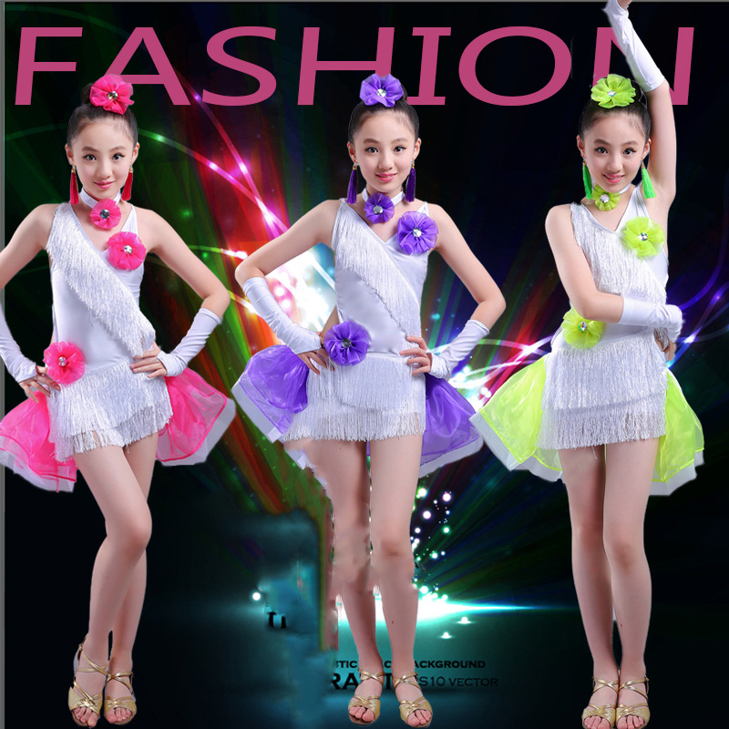 Nouveau style costume de danse latine frange gland pierres robe de danse latine pour filles filles concours de danse latine