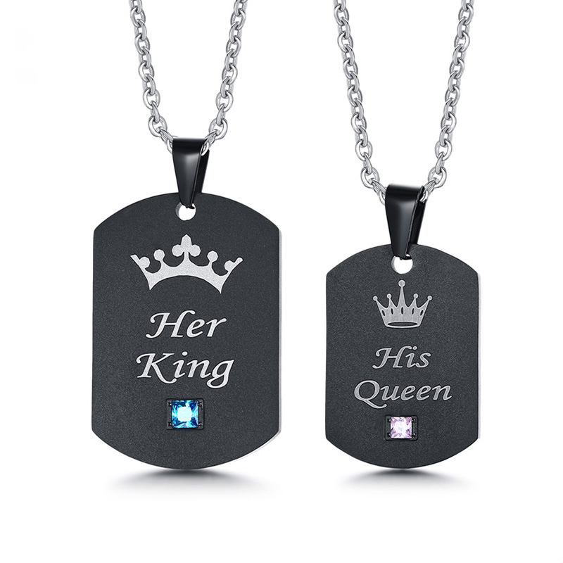 

His Queen Her King Dog Tag Couple Necklace for Women Men Pendants His & Hers Matching Set Stainless Steel Lover Jewelry