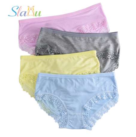 4-Pack Lace Floral Young Teen Girl Briefs for Teenage Candy Colors Girls Short Panties Kids Underwear Pants Underpants 9-20T-image-427590796