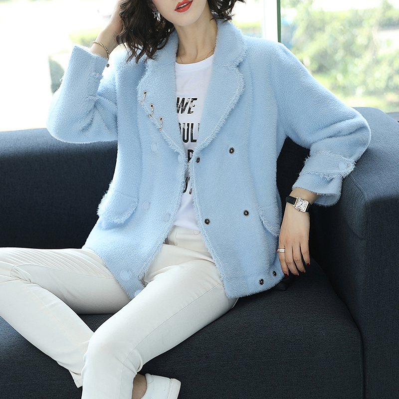 

JANELUXURY Brand Women's Short Lapel Coat 2018 Autumn Winter New Simple Solid Color Jacket Thickened edge Outerware Female, Purple