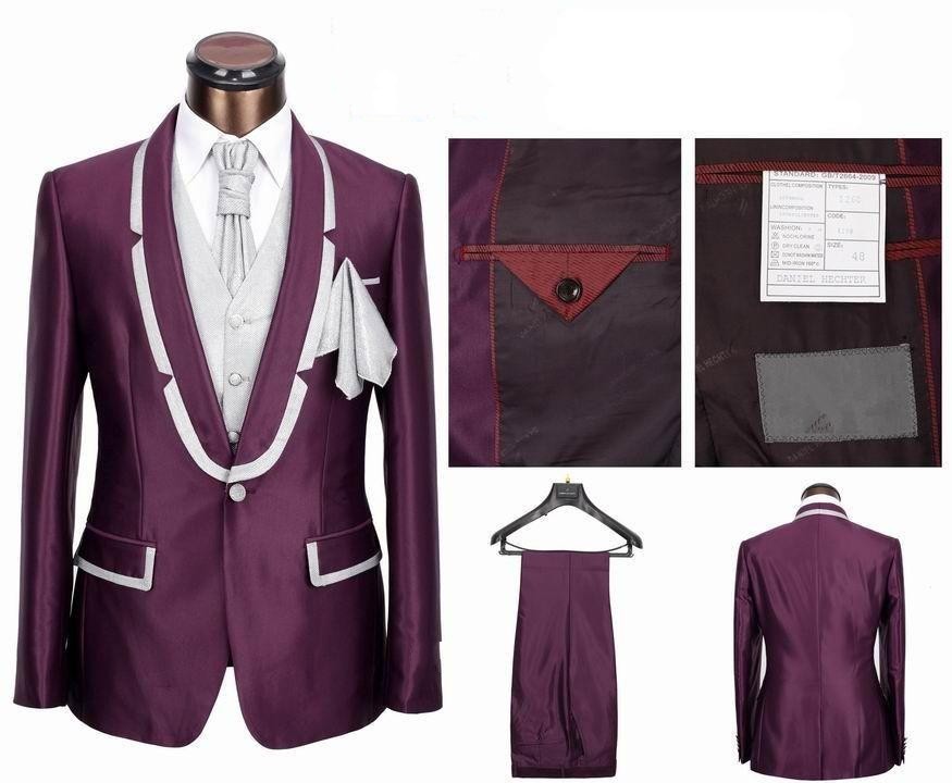 

New Design Purple Groom Tuxedos Groomsmen Blazer Excellent Shawl Lapel One Button Men Business Prom Party Suit(Jacket+Pants+Tie+Vest) NO:946, Same as image
