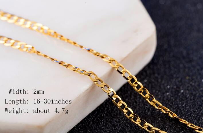 

2018 new fashion Men and women 2mm NK Figaro Necklace plating 18K Gold Side body Necklace size 16-30 inches