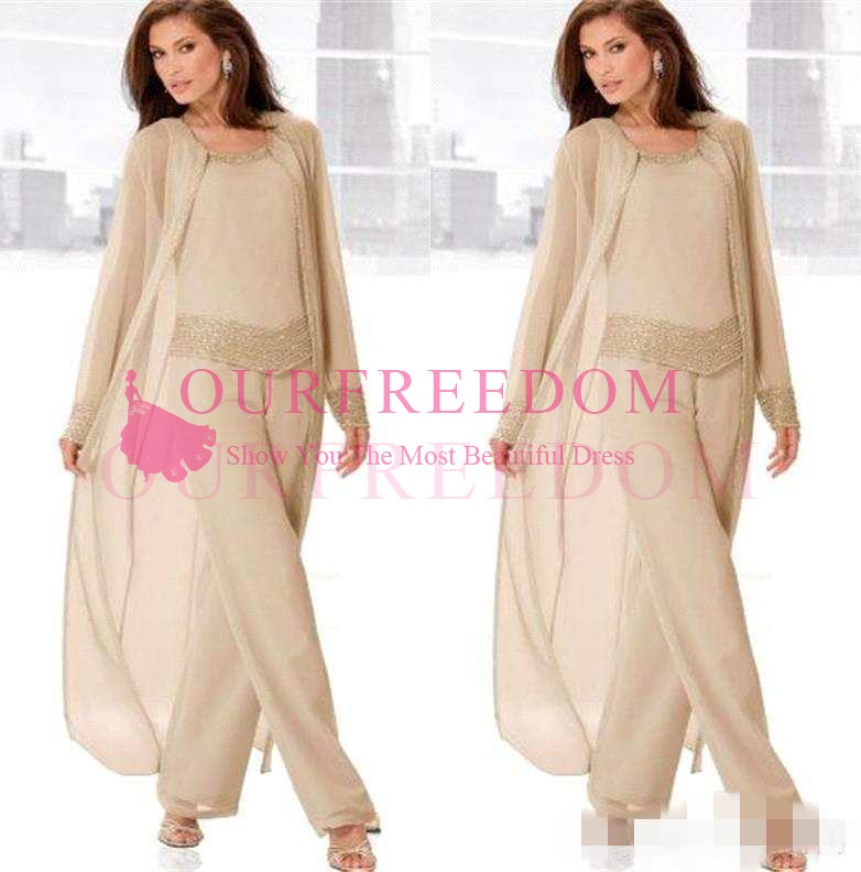 

2019 Vintage Plus Size Pants Suits for Mother Bride Long Sleeves Jacket Fashion Mother's Wedding Dresses Cheap Mother of the Groom Dress