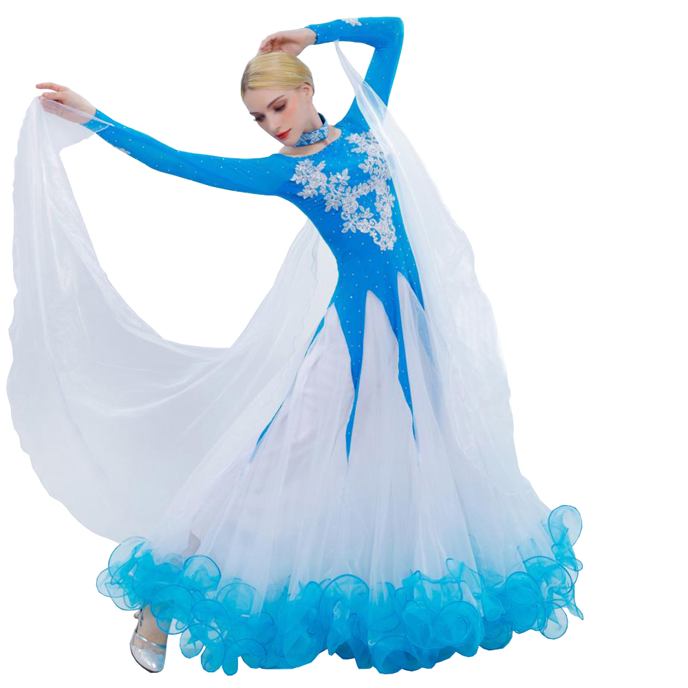 

NEW Rhinestones Ballroom Dance Competition Dresses Standard Dance Dresses Ballroom Dress D0453 Long Sleeve 10 Colors Big Sheer Hem Appliques, Pink