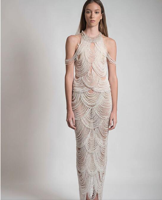 

Evening dress Yousef aljasmi Kim kardashian Halter Tassels Ankle-Length Almoda gianninaazar ZuhLair murad Ziadnakad, Same with picture