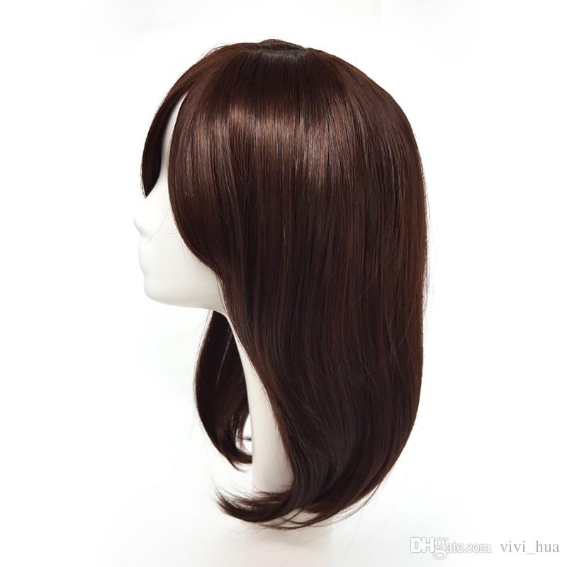 

Natural Wave Long Brown Wigs With Bangs For White And Black Women 18 Inch Synthetic Hair, Medium brown