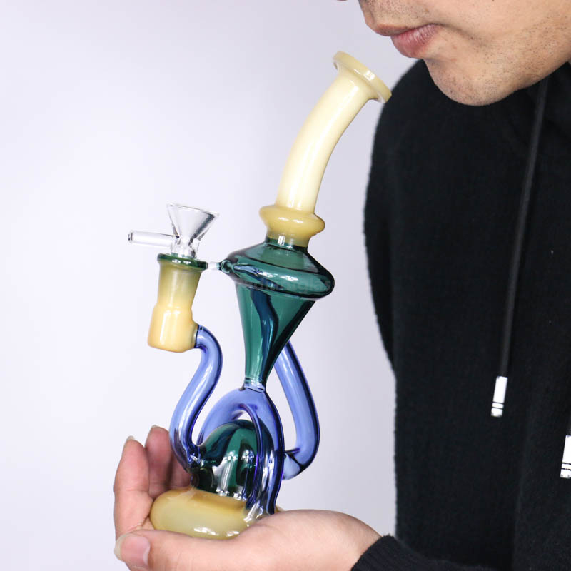 

9 colorful bong dab rig multi way recycles downstemless green purple yellow 14mm joint dab rigs oilrig glass bongs