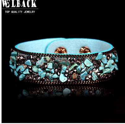 

Welback Newest Fashion women jewelry bohemia style rhinestone Leather Charm wrap Bracelet Bangles with Buttons Adjust Size