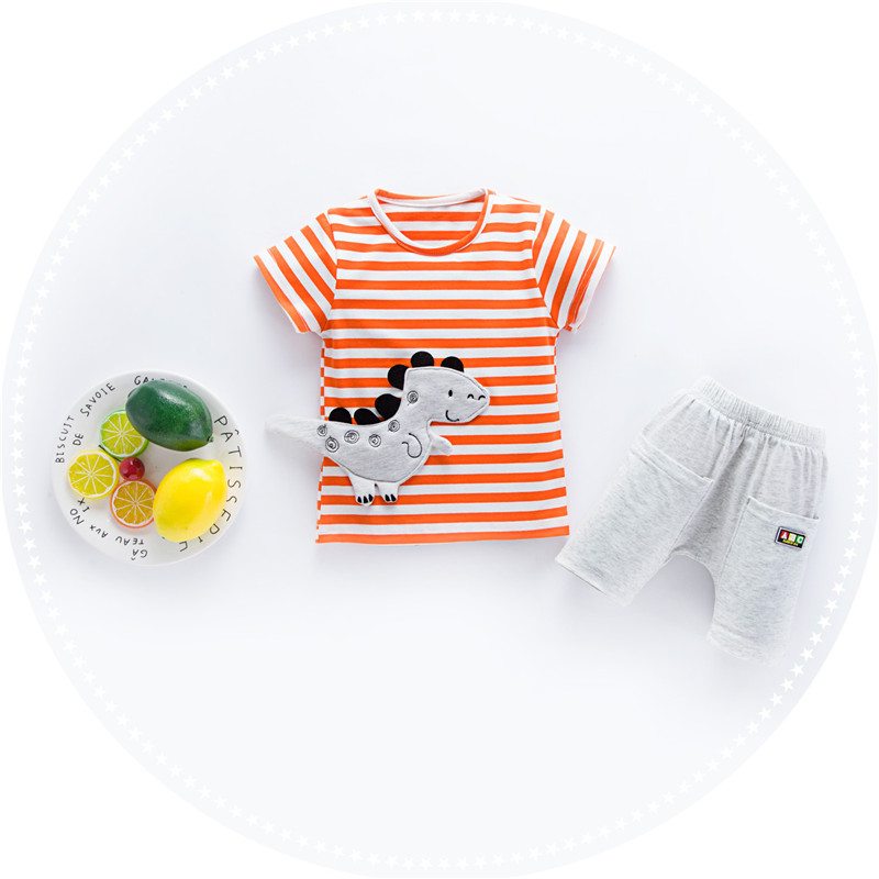 Kimocat 2 Piece Cotton Summer Animal T-Shirt Shorts Set Outfit Elephant Kids Clothes