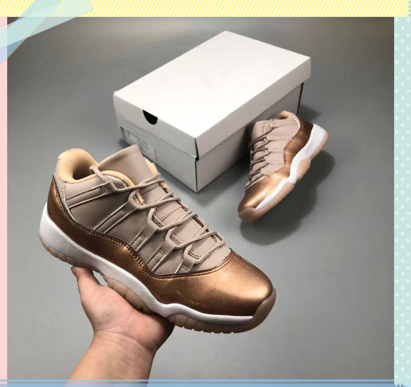 With Box 11s Low Rose Gold Athletic Shoes Womens 11 WMNS Sail Metallic Red Bronze-Gum Brown Sports Sneakers