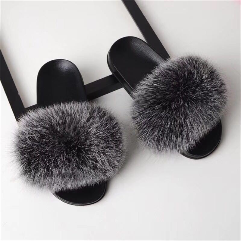 

Bravalucia Fahion Real Hair Autumn/Winter Slippers Women Fur Home Slippers Fluffy Sliders Plush Furry Home Shoes Women modis, Yellow fox
