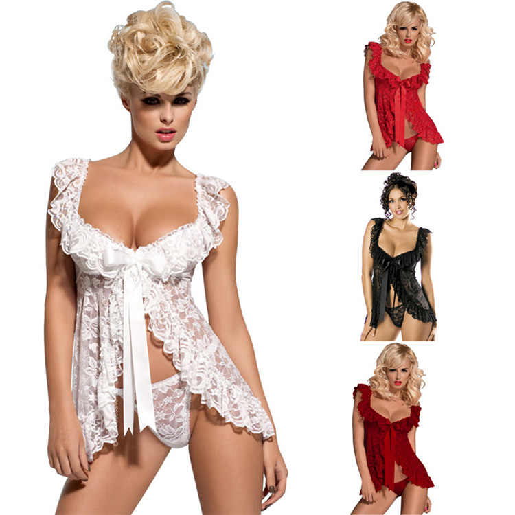 En gros Livraison Gratuite Dernière Dame Sexy Lune De Miel De Nuit En Dentelle Évider Femmes Robe De Nuit Chaude Plus La Taille 6XL 4 couleurs
