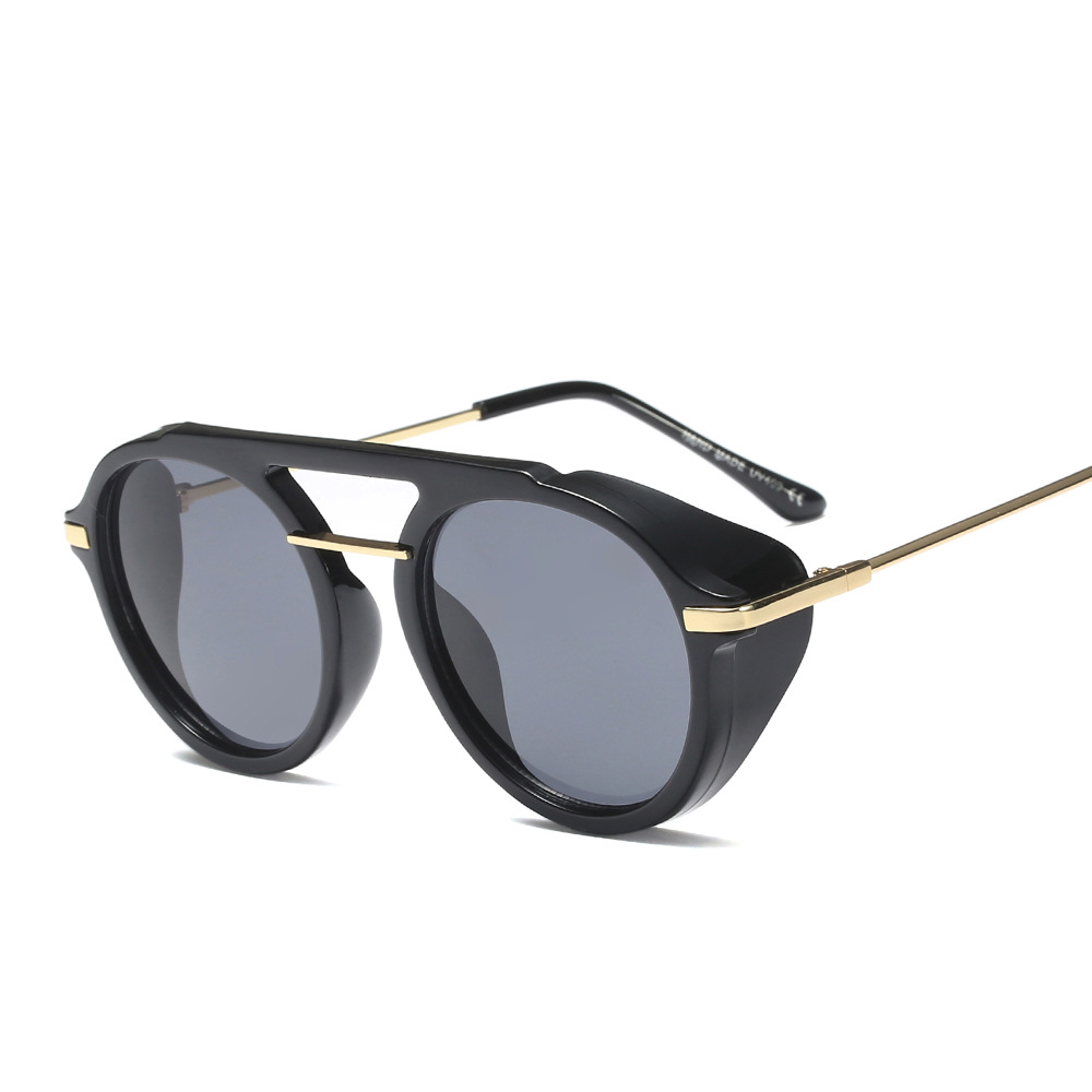 

new retro steampunk sunglasses men women round designer metal steampunk shields sunglasses uv400 black lenses sun glasses