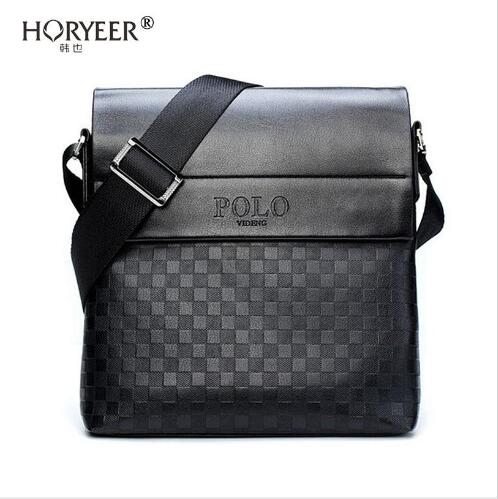 

HORYEER sacoche homme special offer leather messenger bag fashion men business crossbody bag brand POLO Shoulder briefcase B, Black