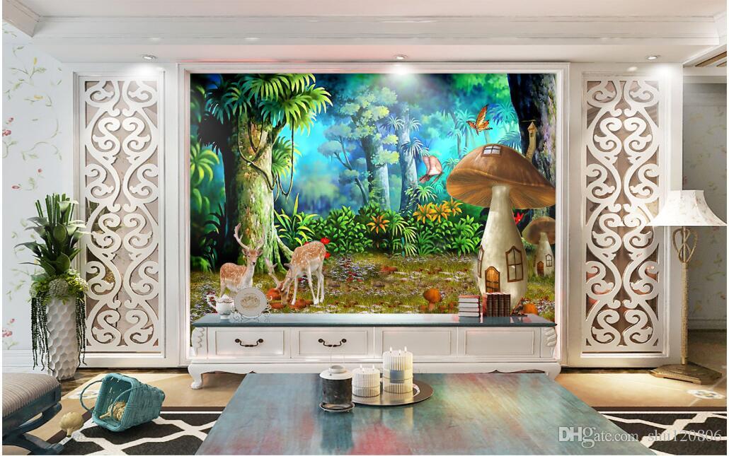 

3d wallpaper custom photo non-woven mural Forest mushroom sika deer decoration painting 3d wall murals wallpaper for walls 3 d living room, Picture shows