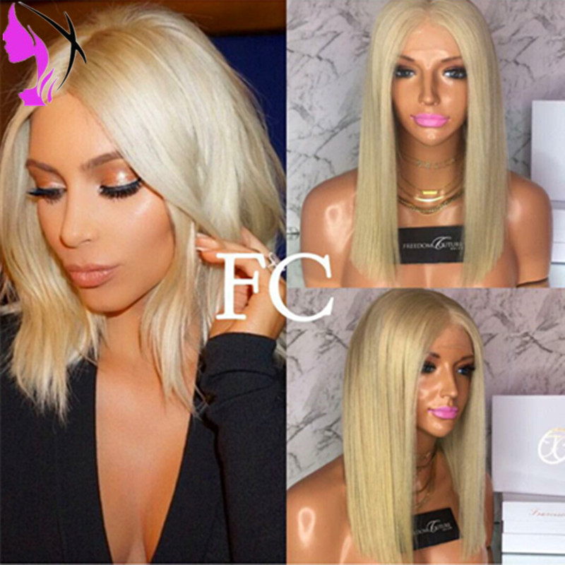 

Hotsales Short Bob Wig Blonde Synthetic Heat Resistant Glueless Straight Lace Front Wigs for Black and white Women, Natural color
