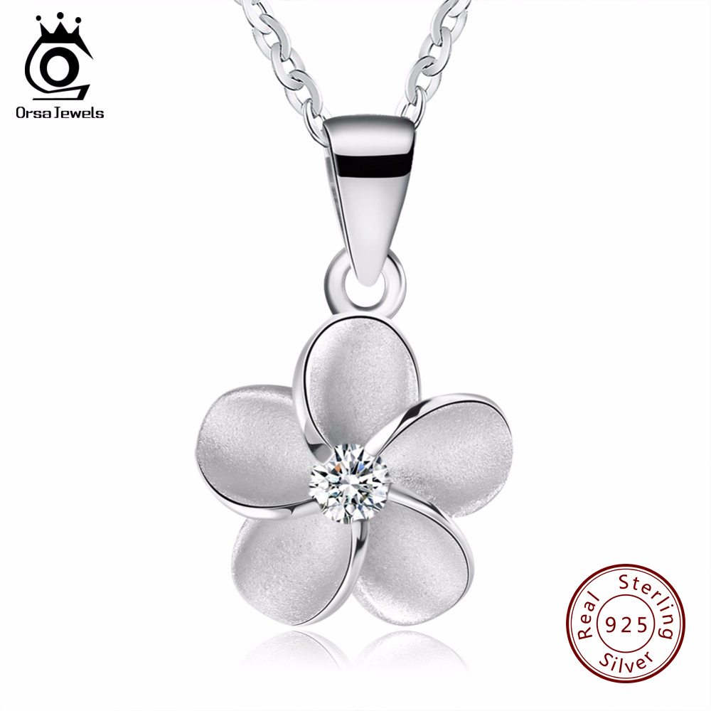 ORSA JEWELS High Quality Original 925 Sterling Silver Flower Pendants&Necklaces Fashion Women Jewelry Christmas Gift SN45