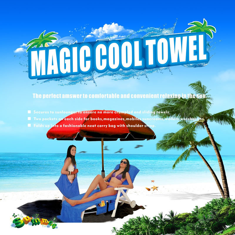 

Magic Cool Chair Beach Towel with Side Pocket Summer Outdoor Supplies Blue Pink Purple 75 X 210 CM SK570, Cool beach towel