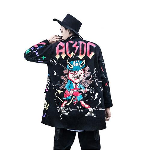 

Men brand Graffiti print Jacket High Street hip hop rock Youth Man Coat Loose Student Windbreaker Outerwear, Black