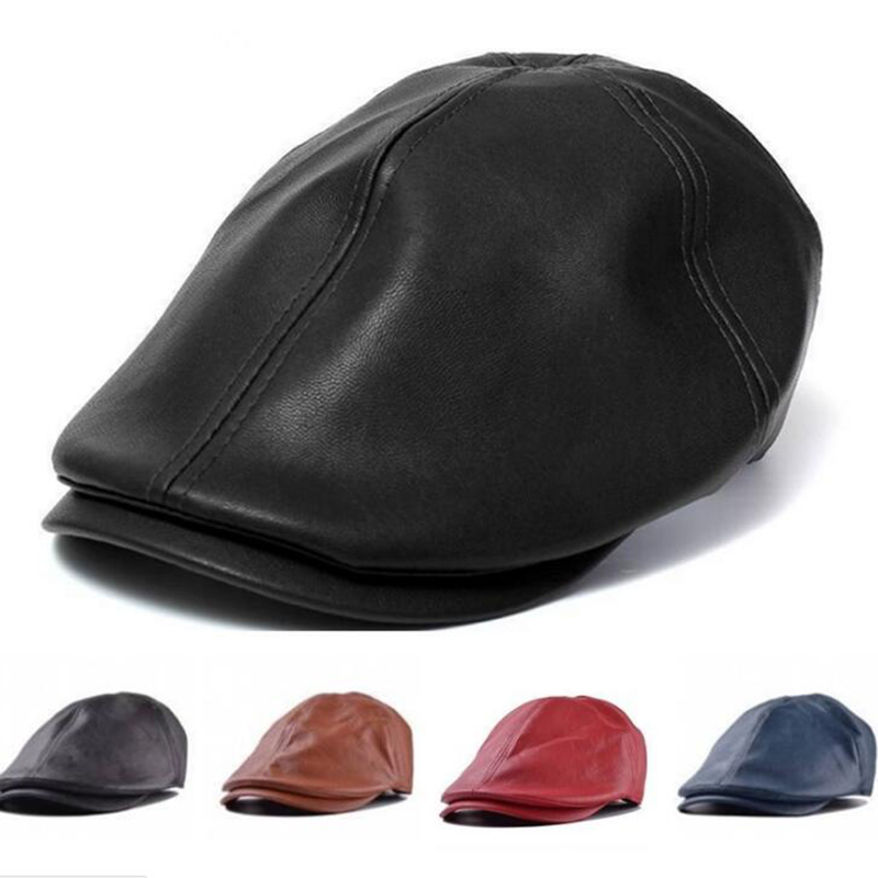 Hommes Femmes En Cuir Synthétique octogonale Béret Casquette Gatsby Newsboy Visière Taxi Chapeaux