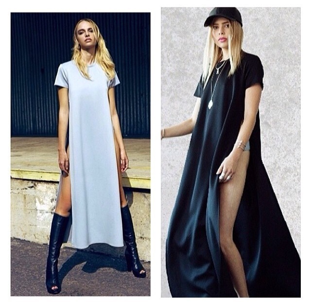 

Sexy Women Dresses High Side Splits Maxi Long Tee Dress Vestidos De Fiesta Casual Clubwear Bandage White Black