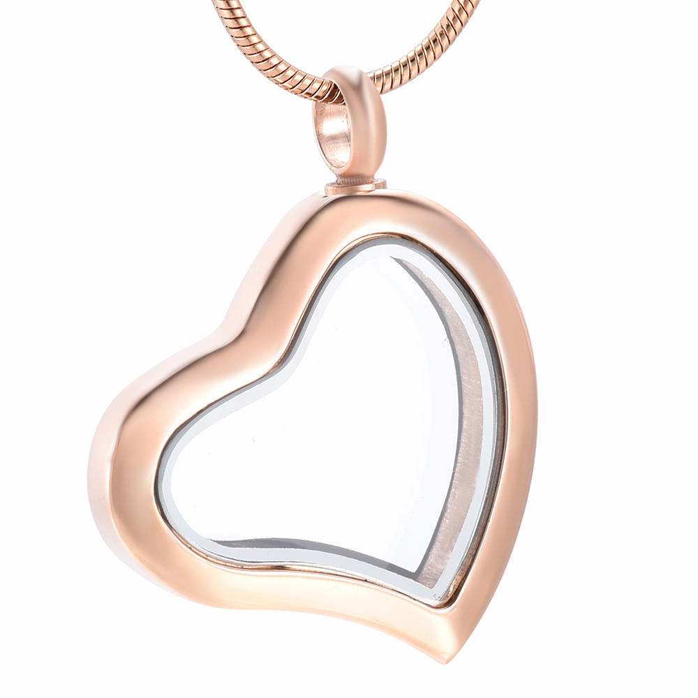 IJD9966 Stainless Steel Elegant Rose Gold Heart Shape Glass Cremation for Ashes Memorial Urn Keepsake Pendant Women Accessories jelwery