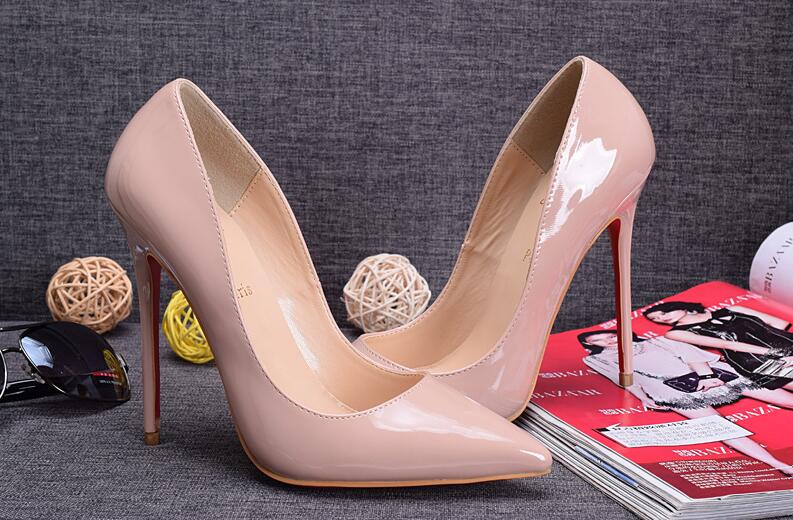 

2022 Women Black Sheepskin Nude Patent Leather Poined Toe Women Pumps 120mm Fashion Red Bottom High Heels Shoes Sale Women Wedding shoes