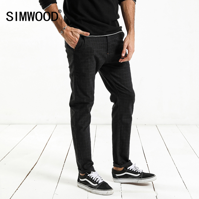 X SIMWOOD 2018 Spring New Check Plaid Pants Men Smart Casual Slim Fit Trousers High Quality Plus Size Brand Clothing XC017052