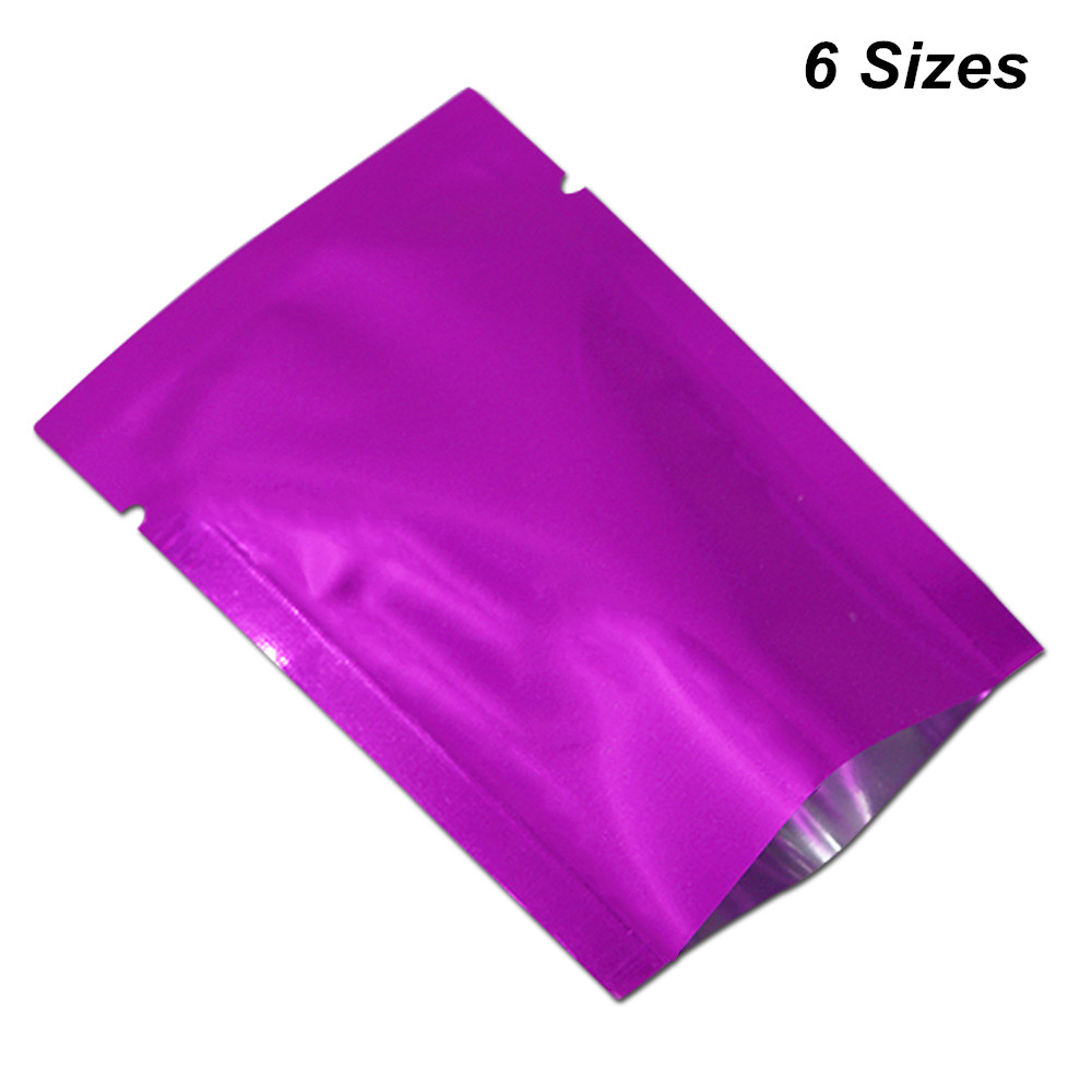 

6 Sizes Available Purple 100 Pieces Aluminum Foil Vacuum Heat Sealed Packaging Bags For Tea Coffee Nuts Open Top Mylar Packing Storage Pouch