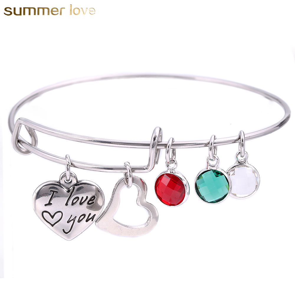 Cristal Charme Coeur Je t'aime Maman Bracelets Haute Qualité En Acier Inoxydable Extensible Fil Bracelets Bracelet Réglable Fête Des Mères Cadeau