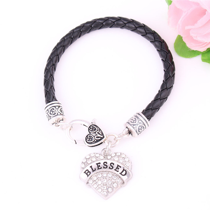 

Hot Sale 2018 Female Heart Bracelet BLESSED Written Religious Word Gift And Amulet Choose Zinc Alloy Provide Dropshipping, Golden;silver
