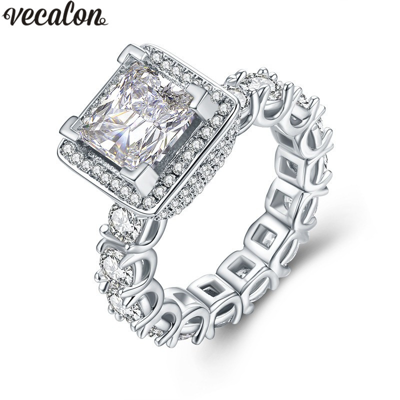 

Vecalon Luxury ring Full Pave setting 5A Zircon Diamond 925 Sterling Silver Engagement wedding Band rings for women Gift